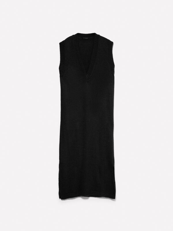 Black sleeveless knit dress - women's long dresses | Sisley