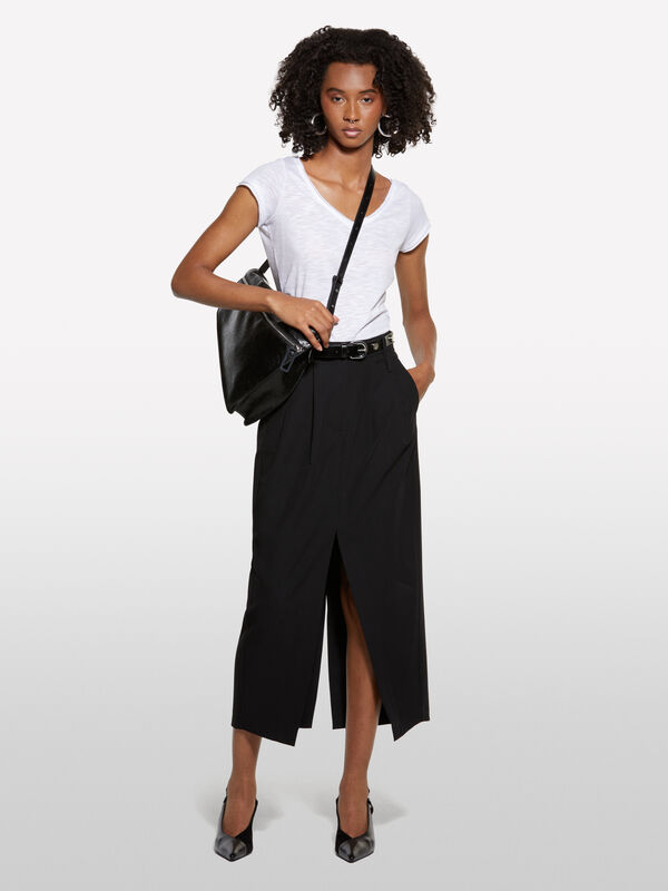 Black midi skirt with slit - women's midi skirts | Sisley