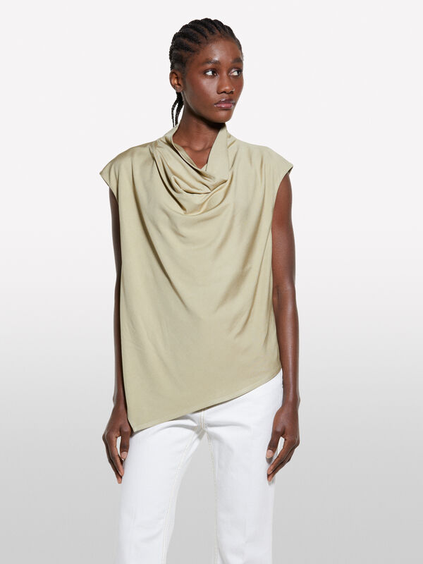 Military green draped top - women's blouses | Sisley