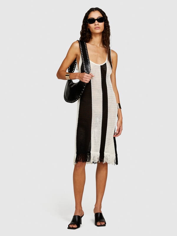 Striped perforated dress - women's midi dresses | Sisley