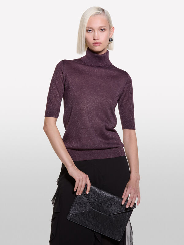 Plum short sleeve turtleneck - women's high neck sweaters | Sisley