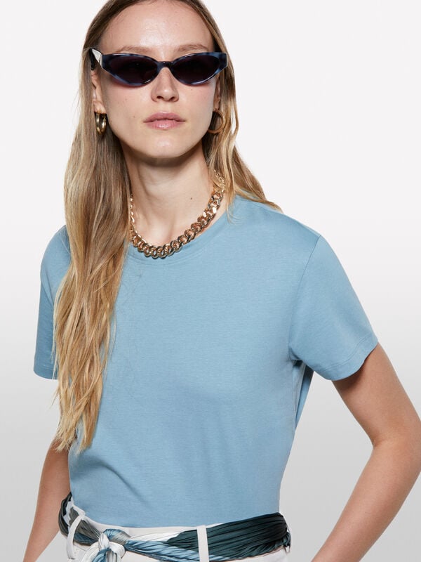 Powder blue boxy fit t-shirt - women's short sleeve t-shirts | Sisley