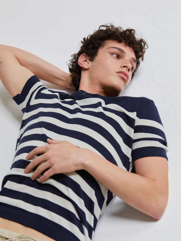 Striped knit t-shirt - men's short sleeve t-shirts | Sisley
