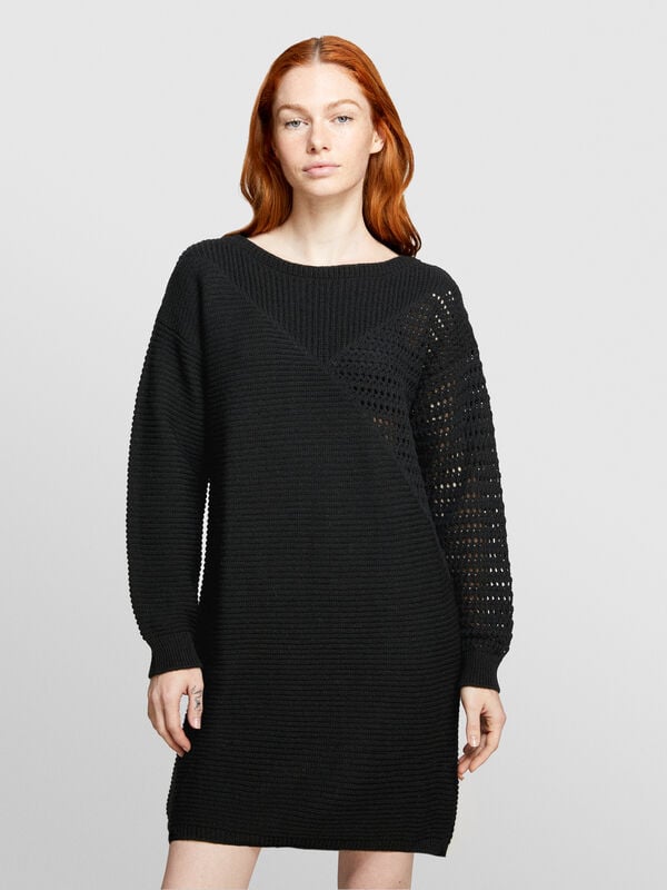 Black knit dress with patchwork - women's short dresses | Sisley