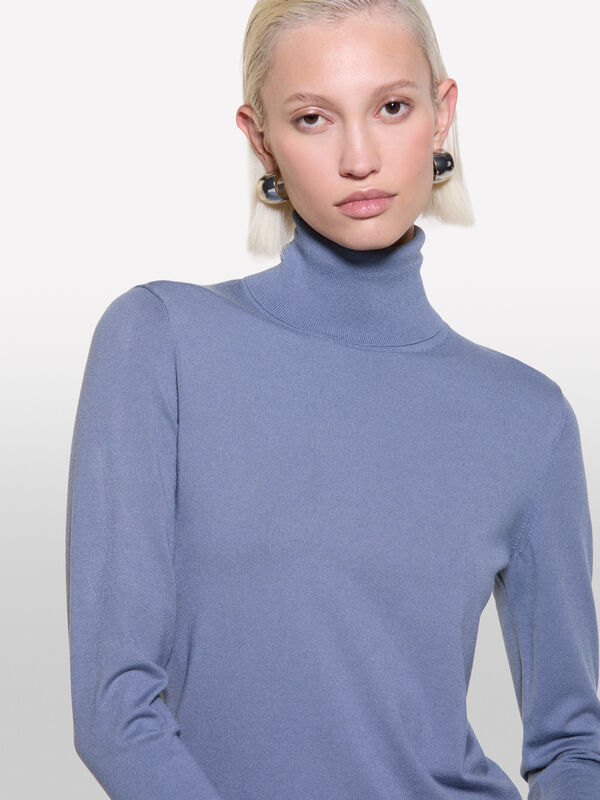 Gray turtleneck sweater - women's high neck sweaters | Sisley