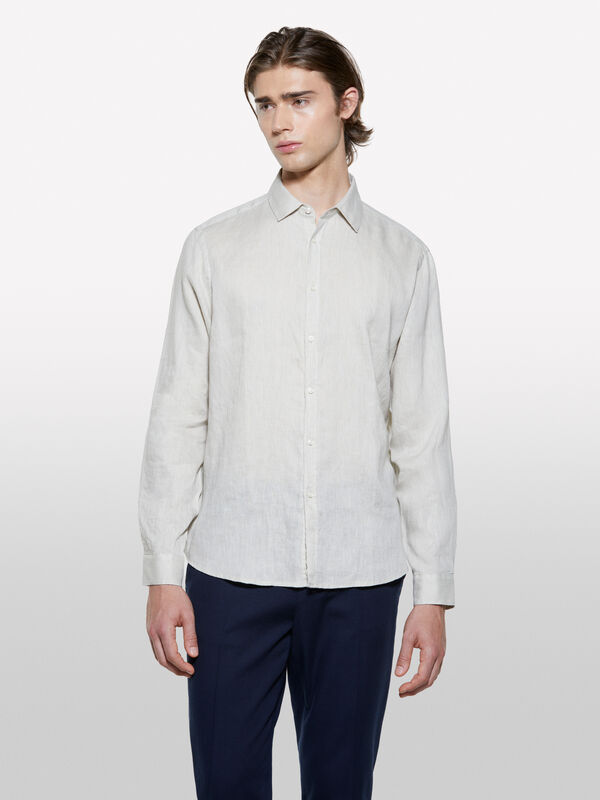 Beige 100% linen shirt - men's regular fit shirts | Sisley