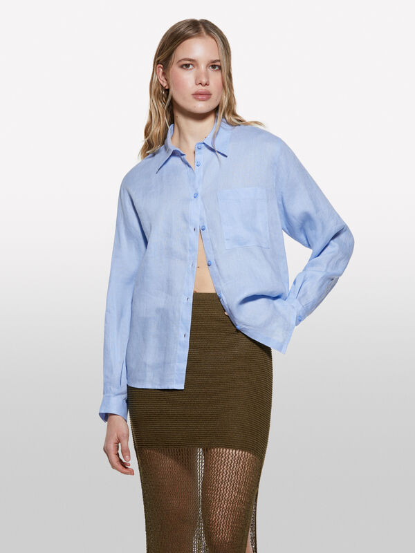 Light blue shirt in 100% linen - women's shirts | Sisley