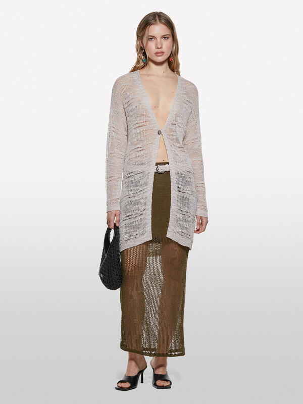 Beige long cardigan - women's cardigans | Sisley