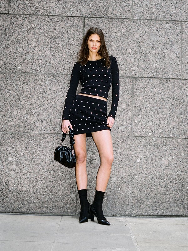Knit mini skirt with studs - women's mini skirts | Sisley