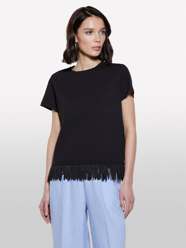 Black t-shirt with frayed bottom - women's short sleeve t-shirts | Sisley