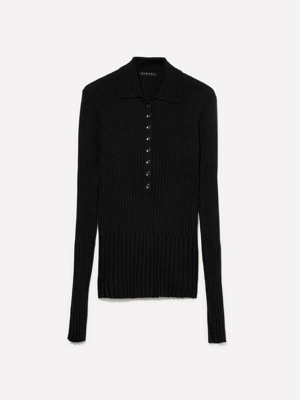 Ribbed knit polo - women's crew neck sweaters | Sisley