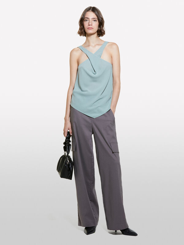 Light green top with twisted neckline - women's tops | Sisley