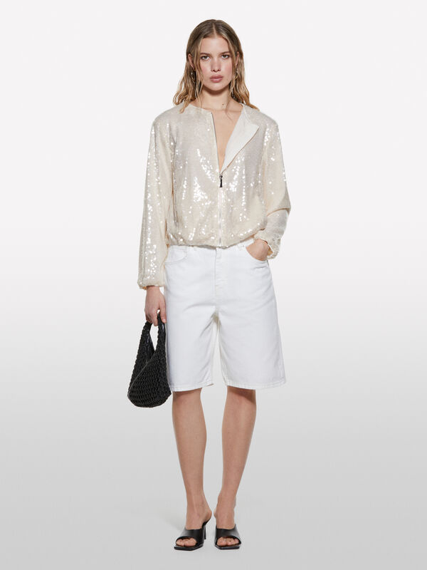 Beige relaxed fit denim bermudas - women's jean shorts | Sisley