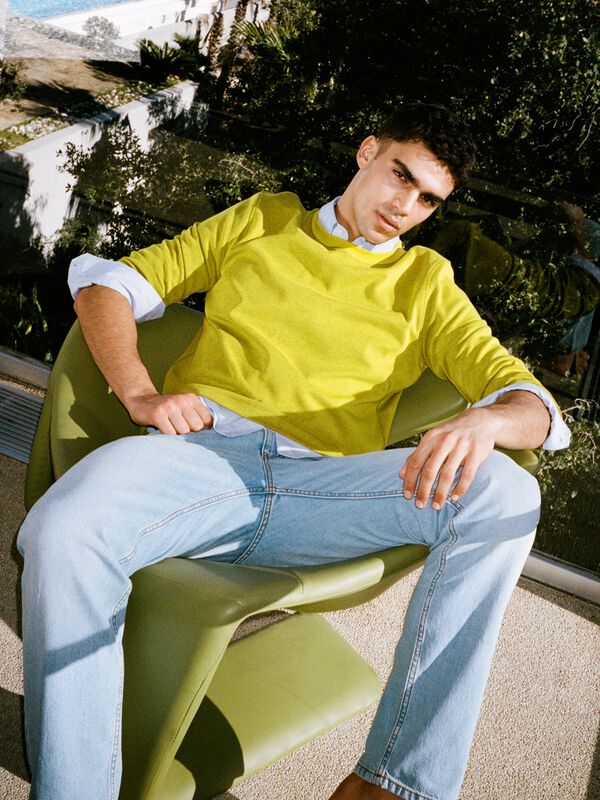 Yellow long sleeve t-shirt with patch - men's long sleeve t-shirts | Sisley