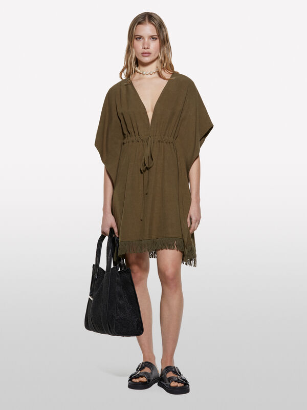 Military green cropped kaftan - women's short dresses | Sisley