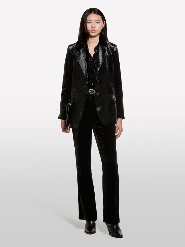 Black velvet trousers  - women's flared trousers | Sisley