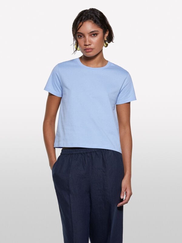 Light blue boxy t-shirt - women's short sleeve t-shirts | Sisley
