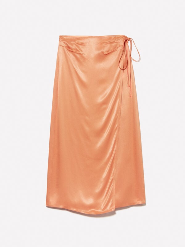 Orange satin skirt - women's midi skirts | Sisley
