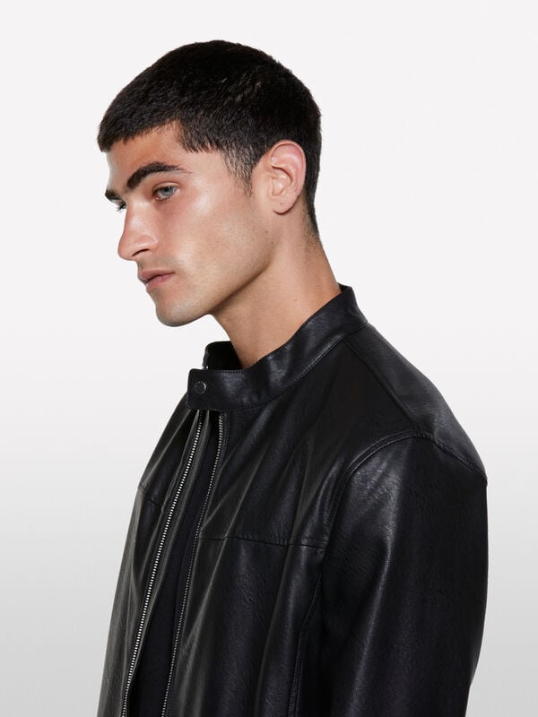 Black slim fit biker jacket - men's jackets and coats | Sisley