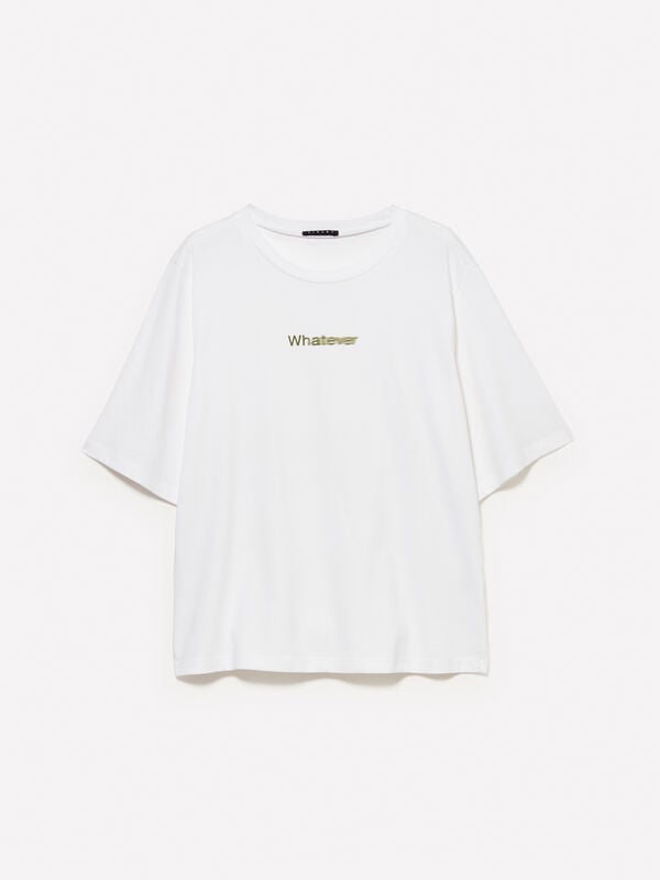 White t-shirt with text print White t-shirt with text print - women's short sleeve t-shirts | Sisley
