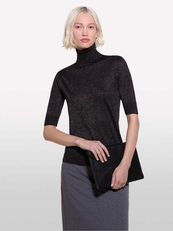 Black short sleeve turtleneck - women's high neck sweaters | Sisley