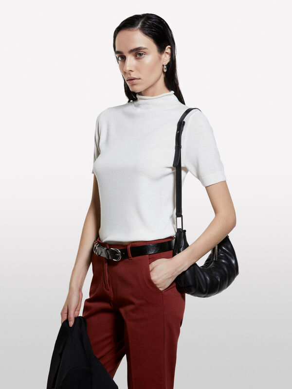 Blue sweater with half sleeves - women's high neck sweaters | Sisley