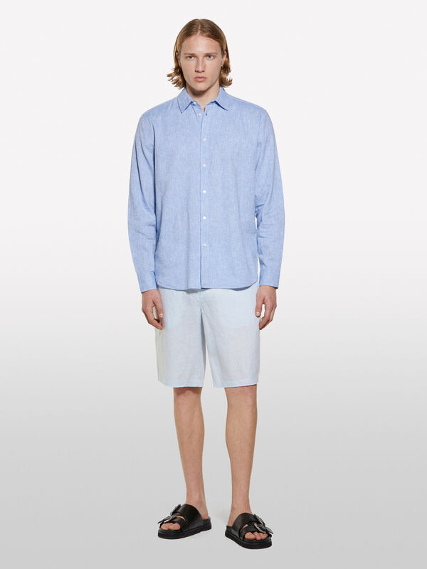 Sky blue 100% linen bermudas - men's shorts | Sisley