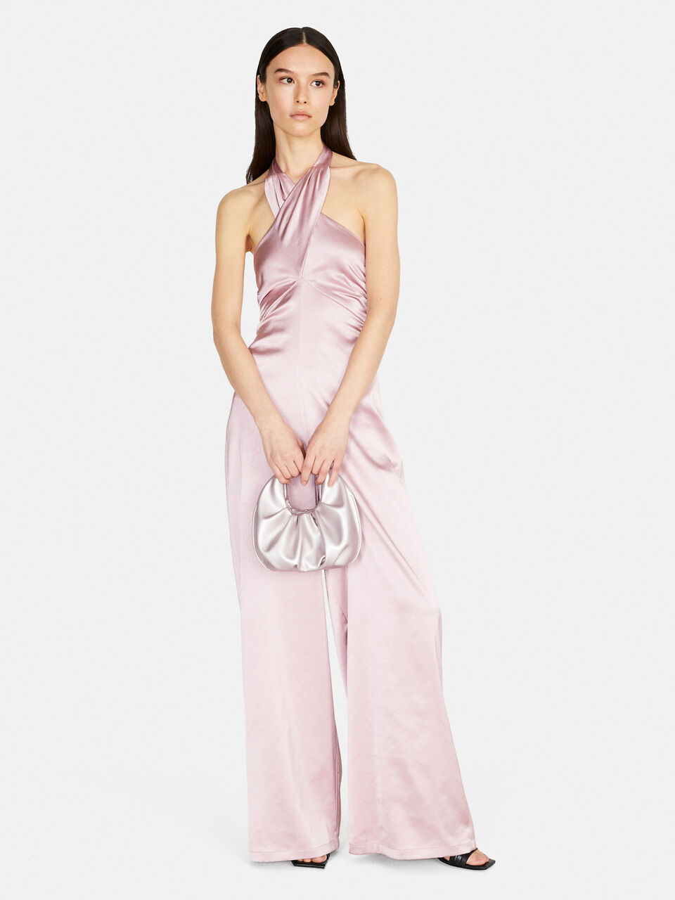 Satin jumpsuit with twist