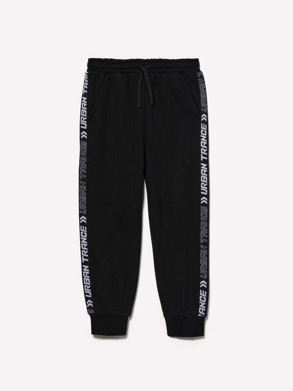 Black joggers with lettering bands - boys' trousers | Sisley Young