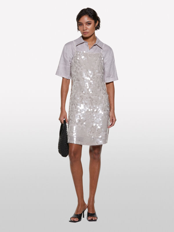 Gray short sleeve shirt in 100% linen  - women's shirts | Sisley