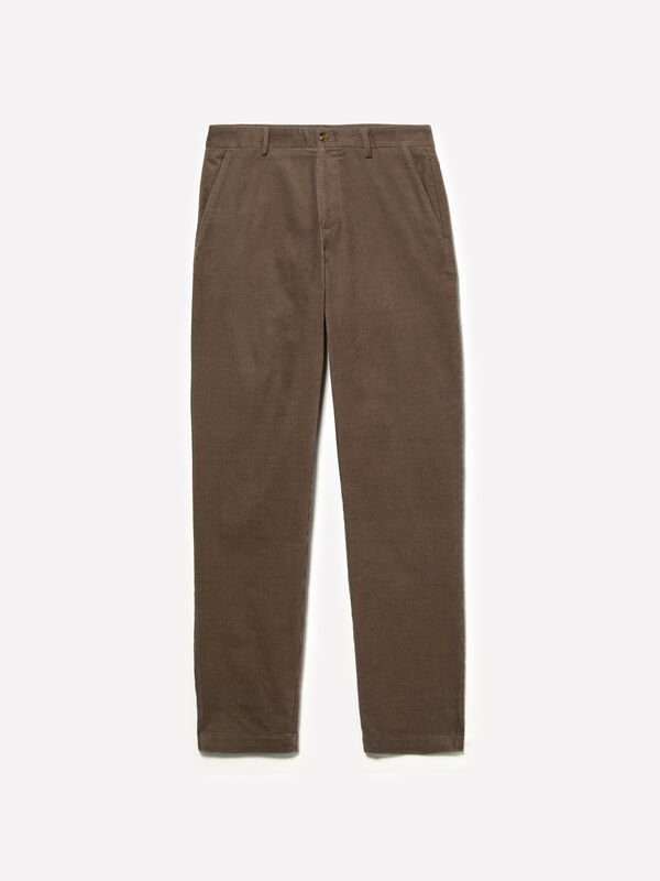 Brown ribbed velvet chinos - men's slim fit trousers | Sisley