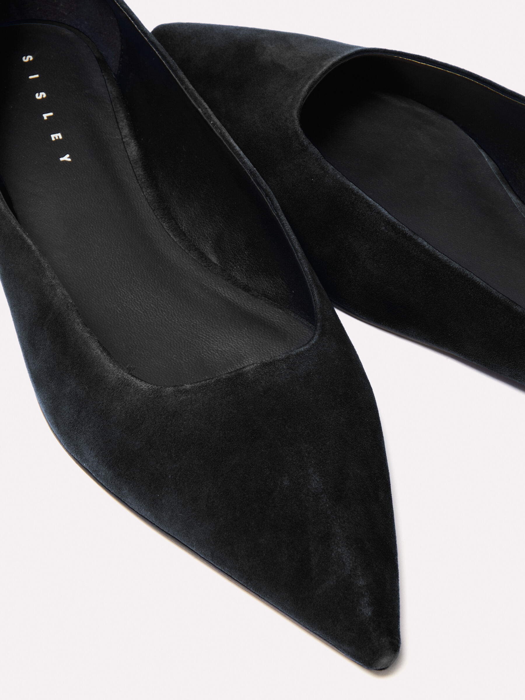 Black suede pointed toe flats discount