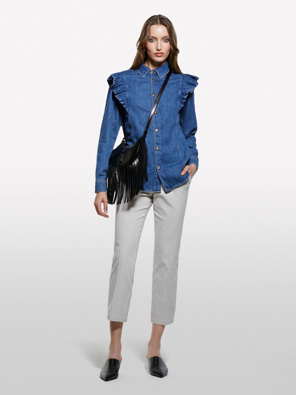 Blue denim shirt with frill - women's shirts | Sisley