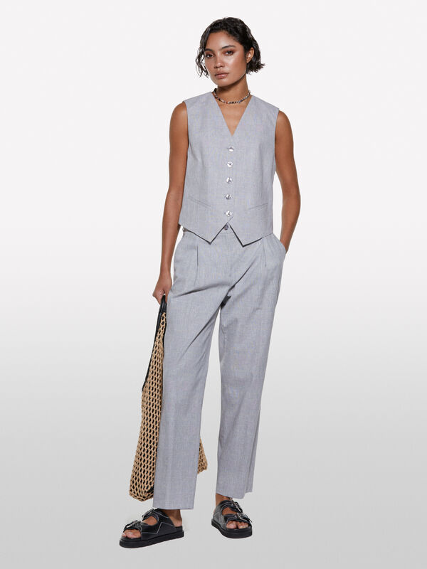 Gray slim fit yarn dyed chinos - women's slim fit trousers | Sisley