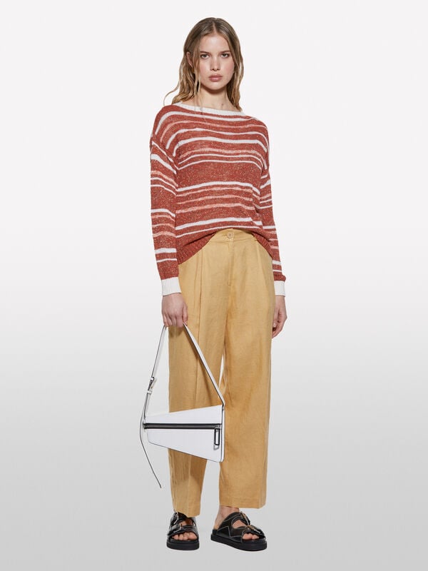 Mustard relaxed fit trousers in 100% linen - women's regular fit trousers | Sisley