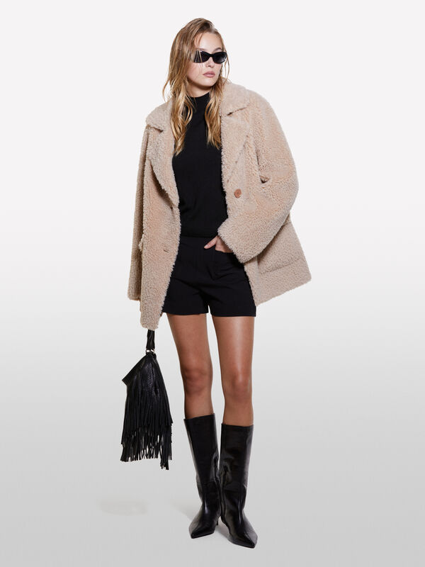 Beige teddy coat - women's coats | Sisley
