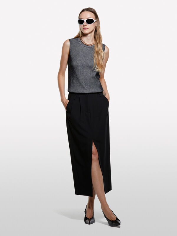 Gray knit vest - women's crew neck sweaters | Sisley