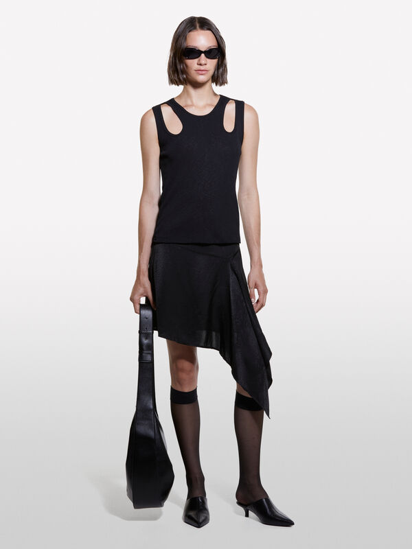 Black tank top with porthole - women's tops | Sisley