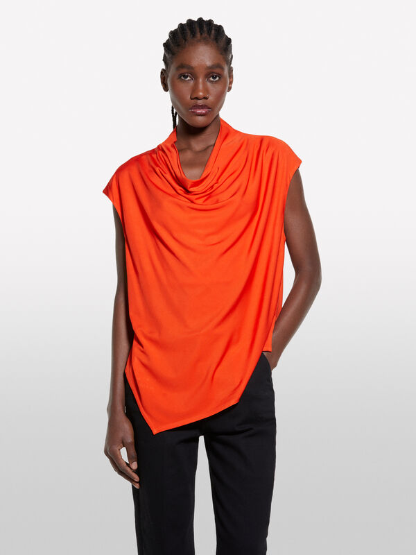 Orange draped top - women's blouses | Sisley