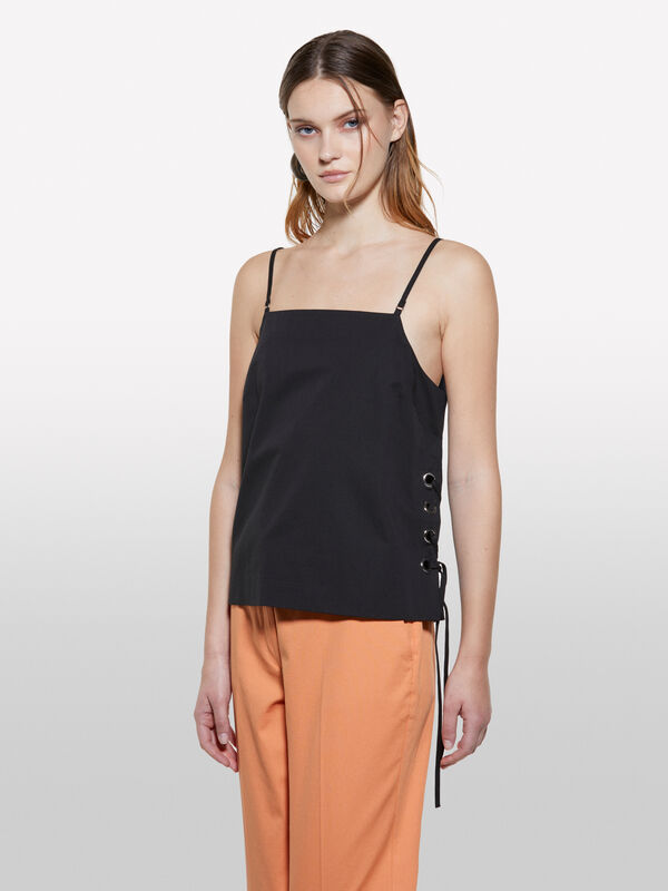 Black top with laces - women's tops | Sisley