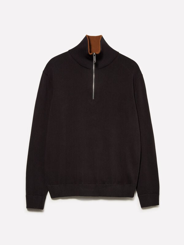 Dark gray sweater with zipper - men's high neck sweaters | Sisley