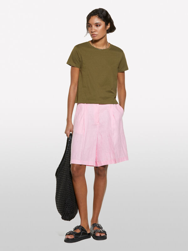 Pink bermudas in 100% linen - women's shorts | Sisley