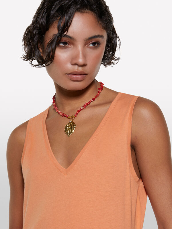 Orange tank top with V-neck - women's tops | Sisley