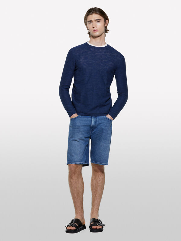 Dark blue melange top - men's crew neck sweaters | Sisley