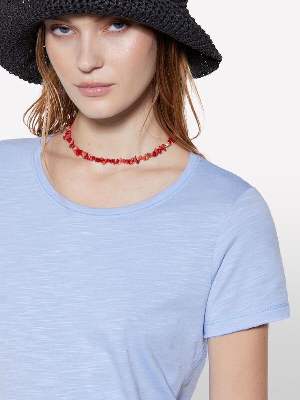 Light blue t-shirt with round neck - women's short sleeve t-shirts | Sisley