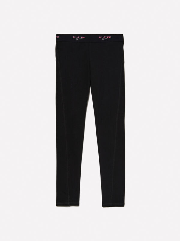 Black leggings with logoed elastic - girls' leggings | Sisley Young