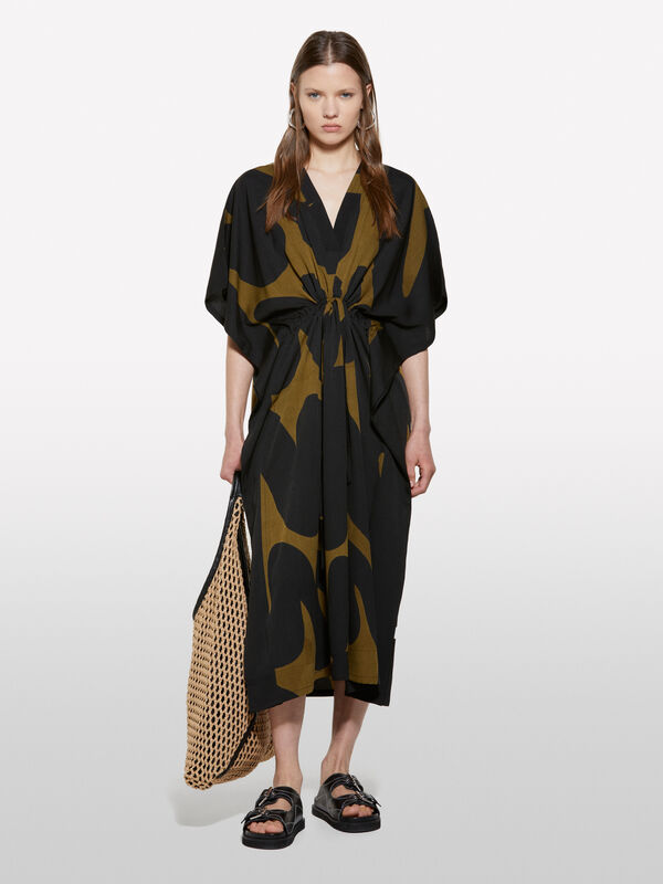 Dark long printed kaftan - women's midi dresses | Sisley