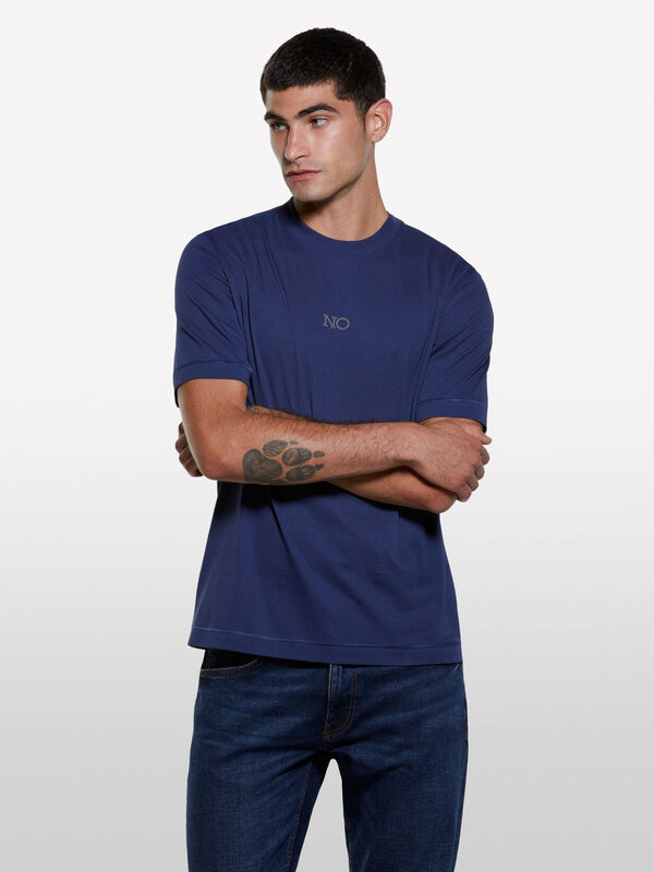 Dark blue t-shirt with print - men's short sleeve t-shirts | Sisley