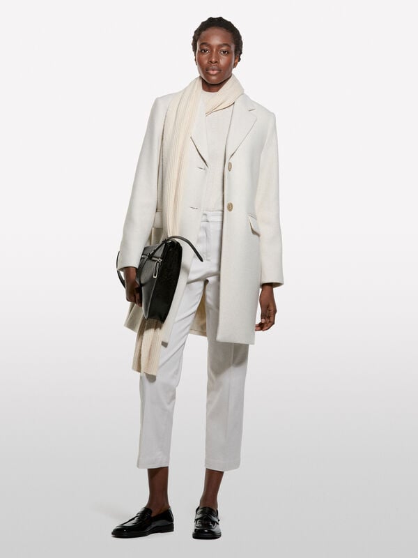 Cream white midi coat - women's coats | Sisley