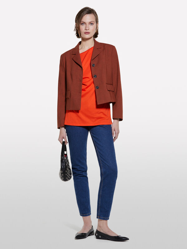 Orange t-shirt with boat neck Orange t-shirt with boat neck - women's long sleeve t-shirts | Sisley